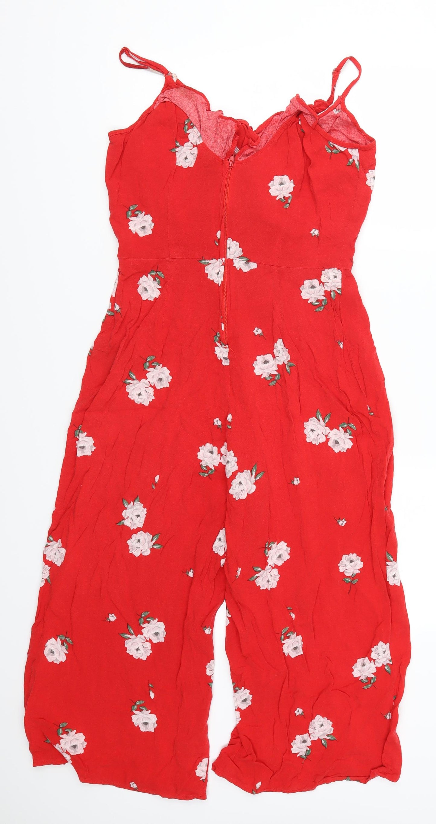 H&M Womens Red Floral  Jumpsuit One-Piece Size 12 L19 in