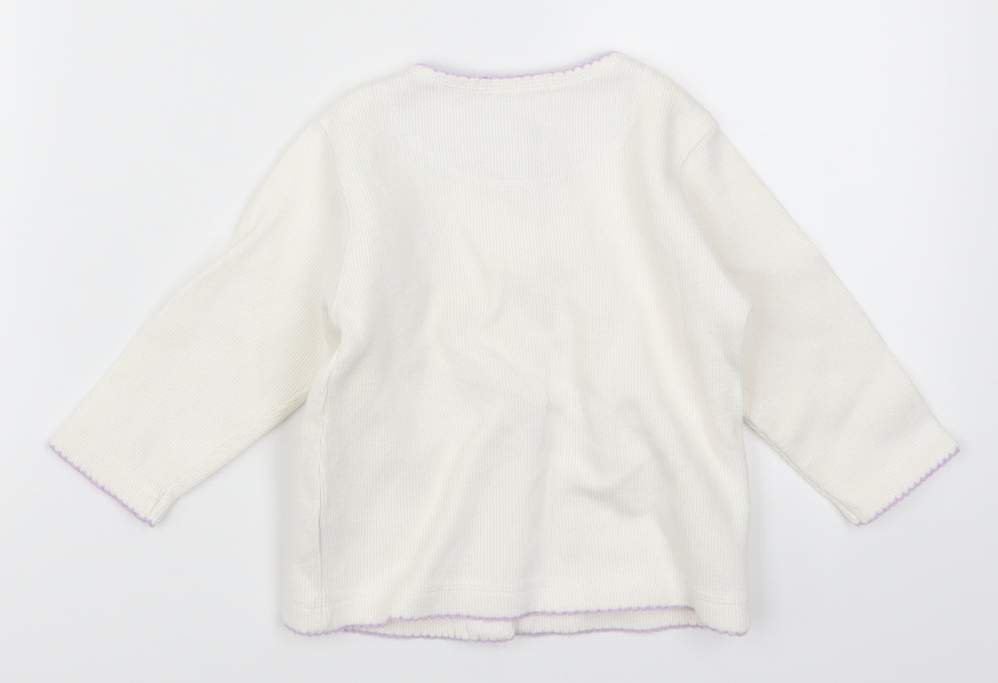 H&M Girls White Floral  Cardigan Jumper Size 9-12 Months  - Purple Flowers