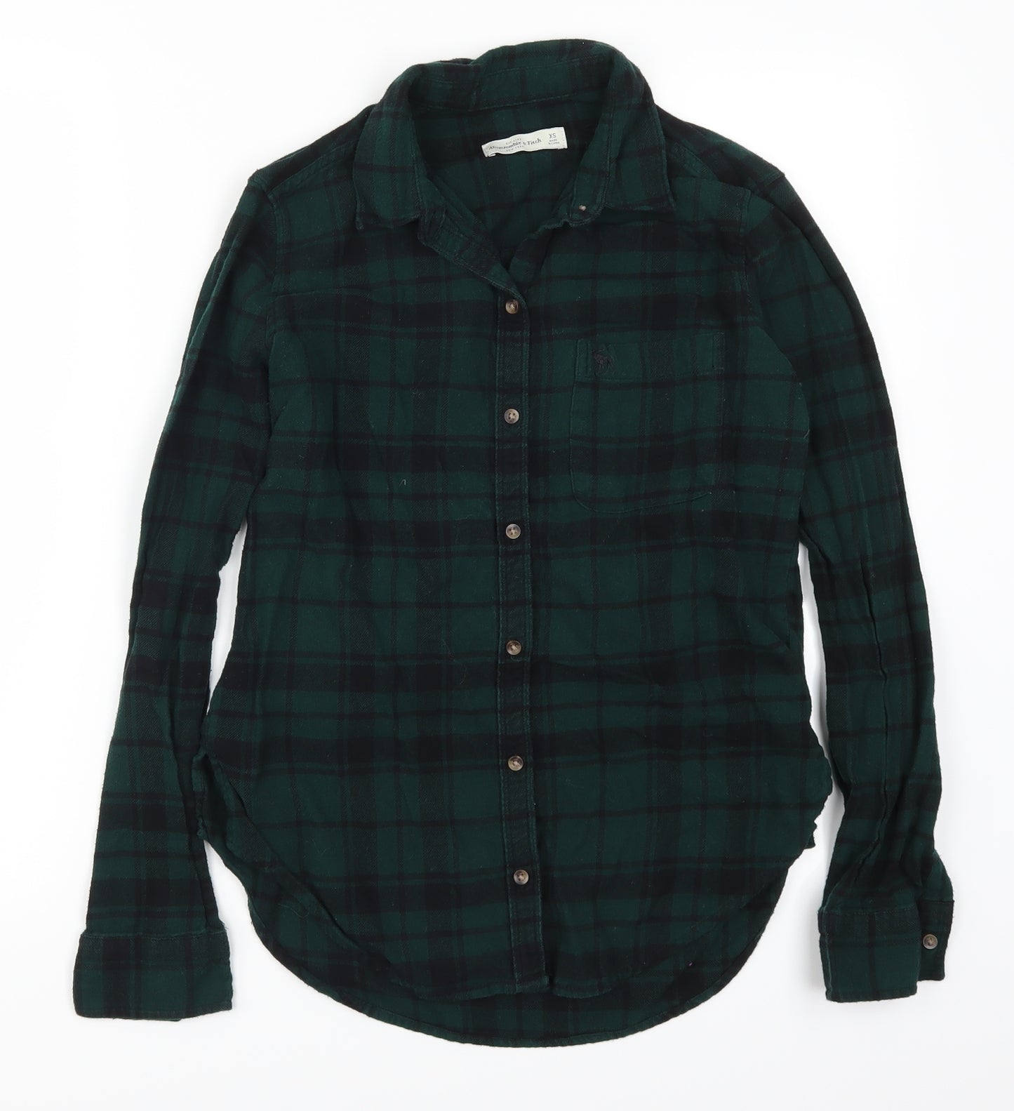 Abercrombie Womens Green Check Flannel Basic Button-Up Size XS