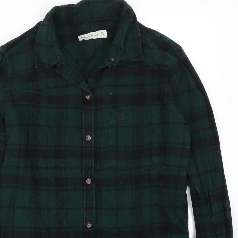 Abercrombie Womens Green Check Flannel Basic Button-Up Size XS