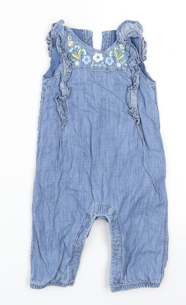 Marks and Spencer Girls Blue Floral Denim Romper One-Piece Size 6-9 Months