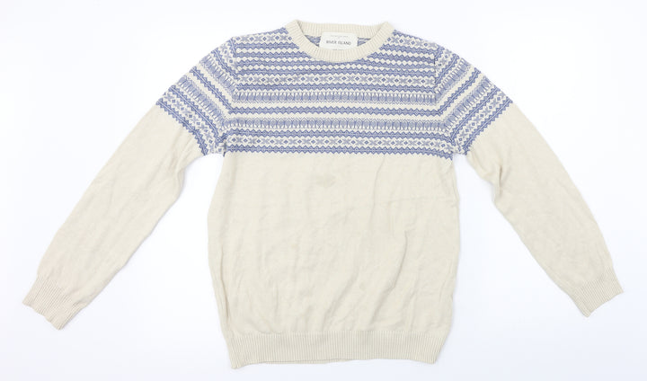 River Island Mens Beige Striped  Pullover Jumper Size S