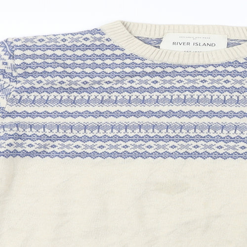 River Island Mens Beige Striped  Pullover Jumper Size S