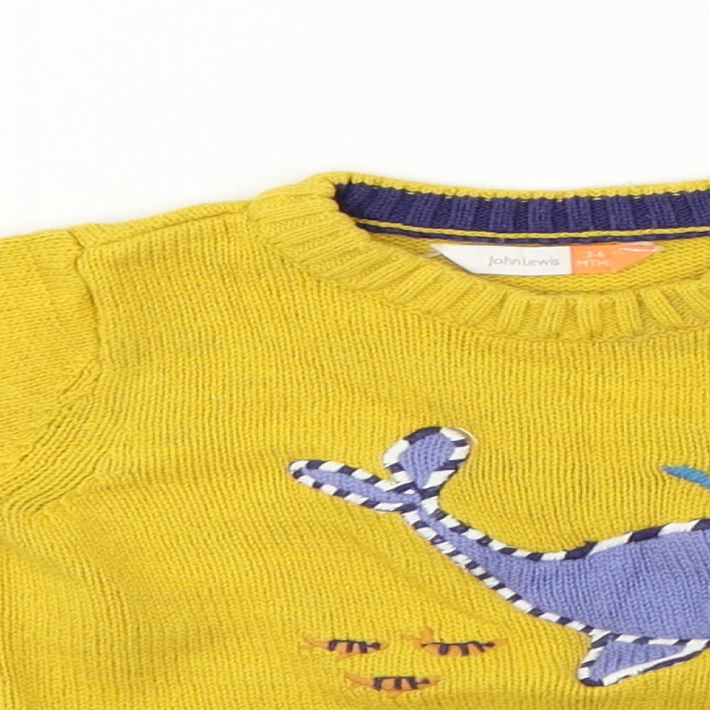 John Lewis  Boys Yellow   Pullover Jumper Size 3-6 Months