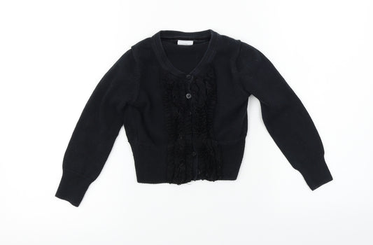 Front view of Next girls’ black cardigan jumper, size 5-6, years