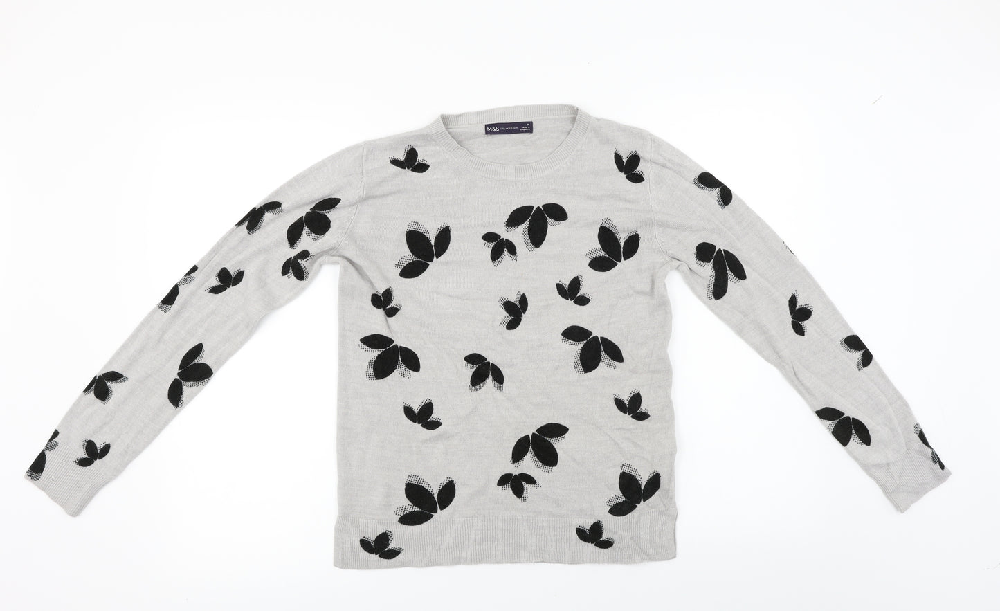 Marks and Spencer  Womens Grey Floral  Pullover Jumper Size 10