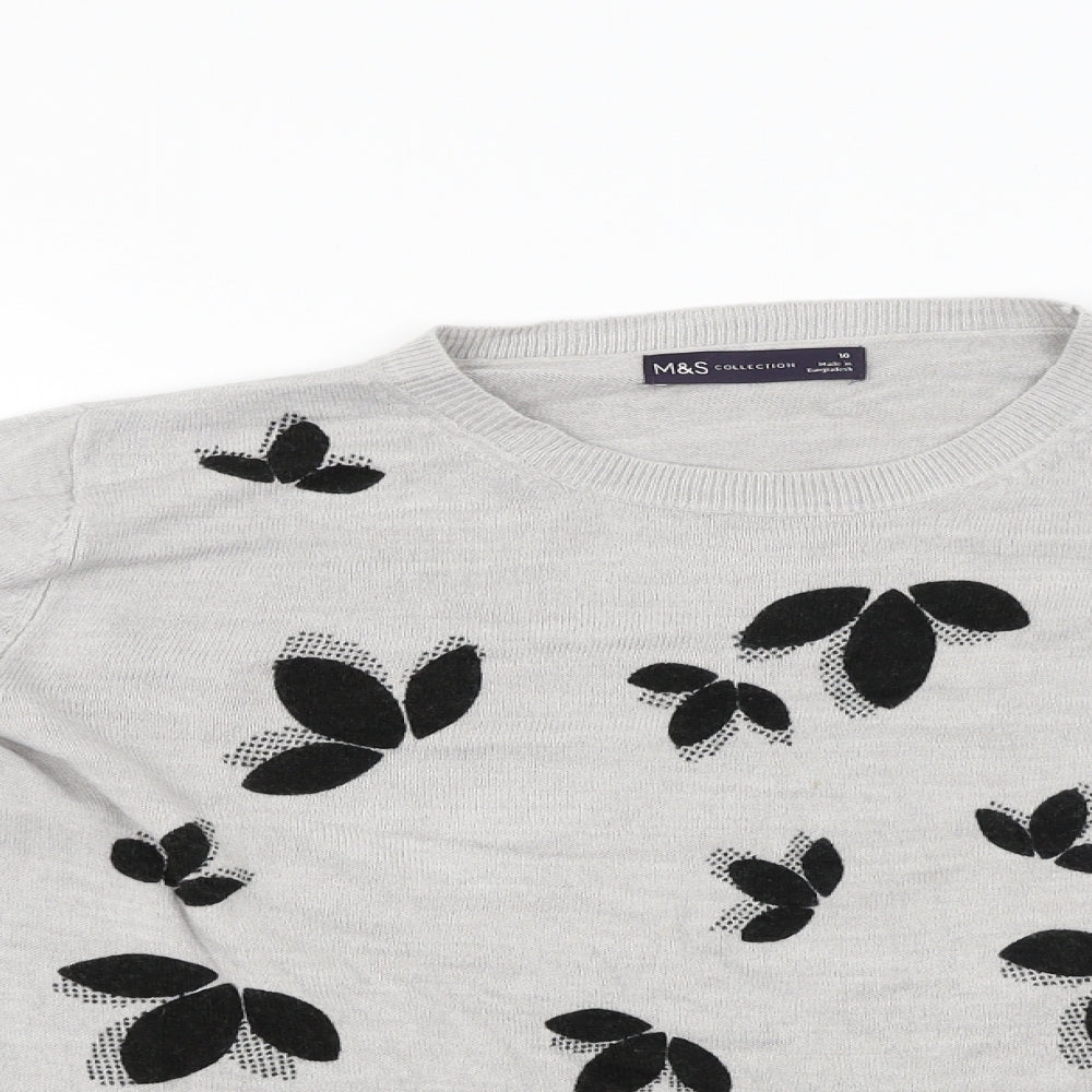 Marks and Spencer  Womens Grey Floral  Pullover Jumper Size 10