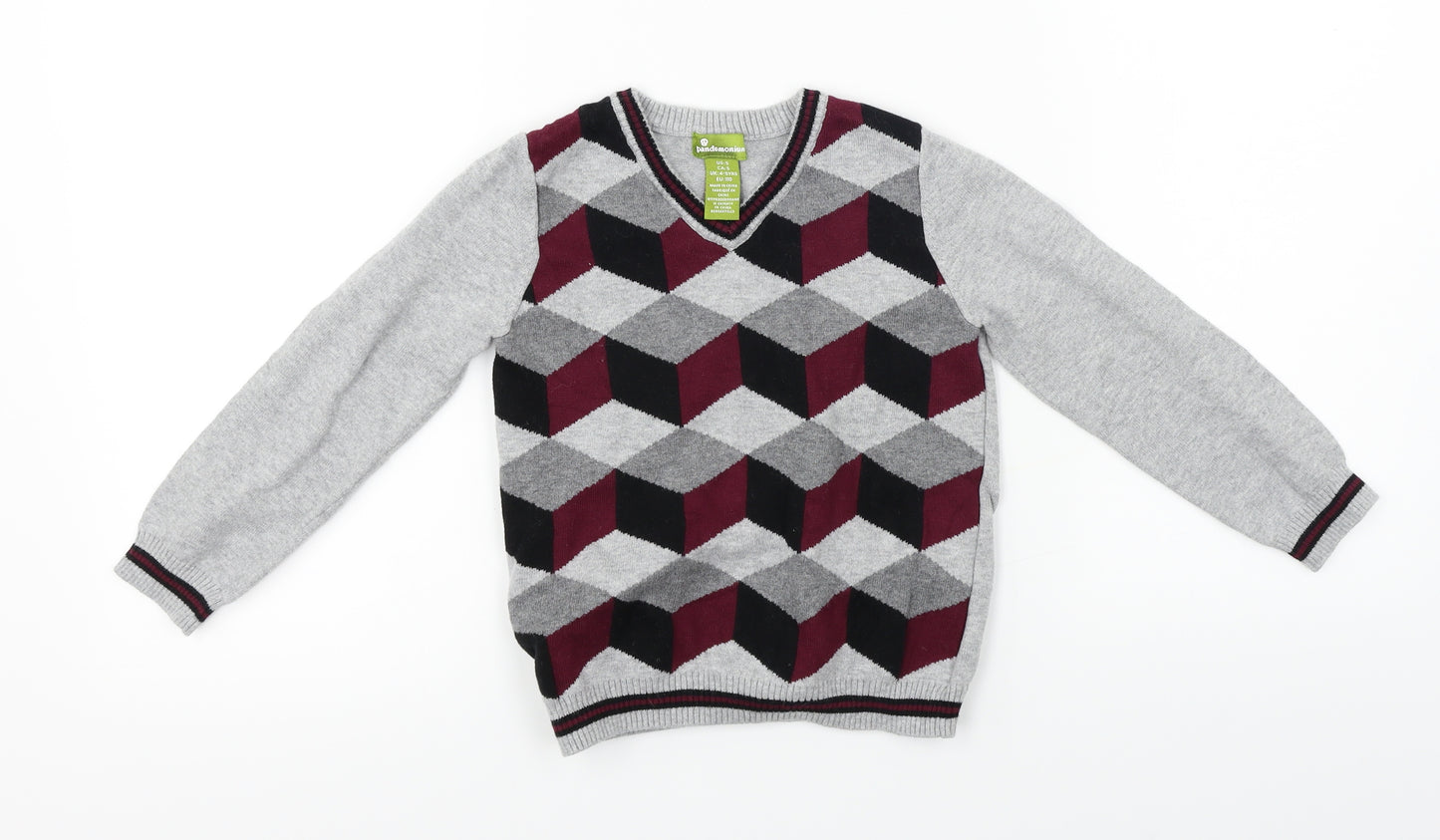 Pandemonium  Boys Grey Herringbone  Pullover Jumper Size 4-5 Years