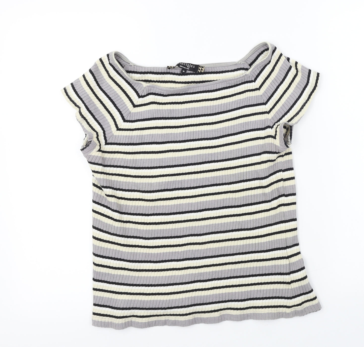 Principles  Womens Grey Striped  Basic T-Shirt Size 16