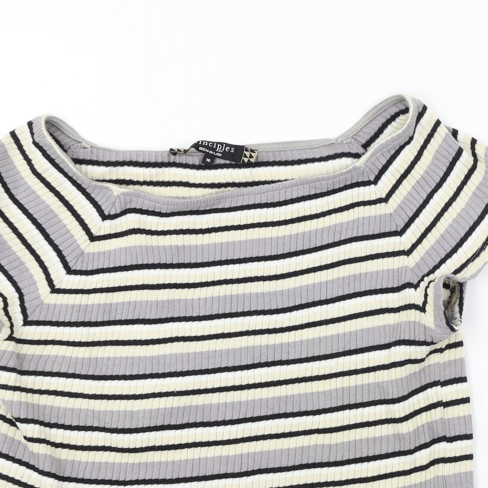 Principles  Womens Grey Striped  Basic T-Shirt Size 16