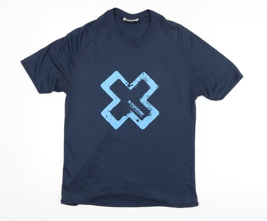 Front view of X Runner men’s blue basic t-shirt, size S
