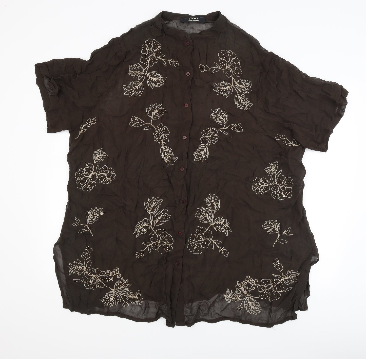 Cruz Essentials Womens Brown Floral  Basic Button-Up Size 24