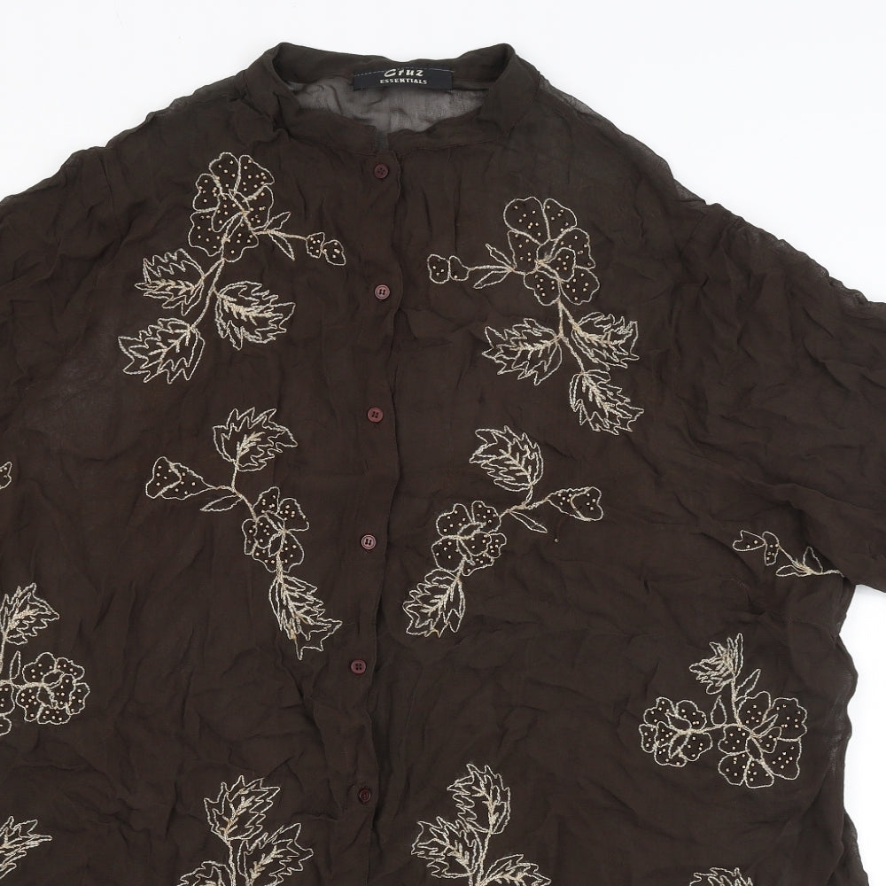 Cruz Essentials Womens Brown Floral  Basic Button-Up Size 24
