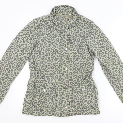 H&M Womens Green Animal Print  Overcoat Coat Size 8