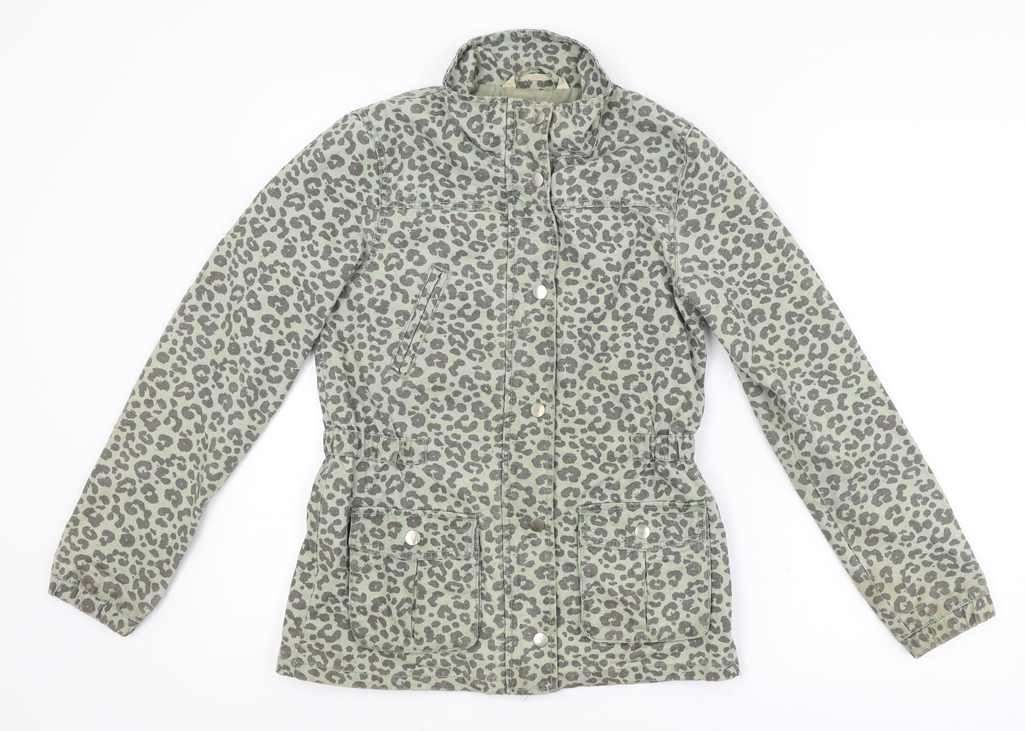 H&M Womens Green Animal Print  Overcoat Coat Size 8