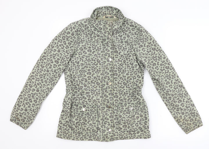 H&M Womens Green Animal Print  Overcoat Coat Size 8