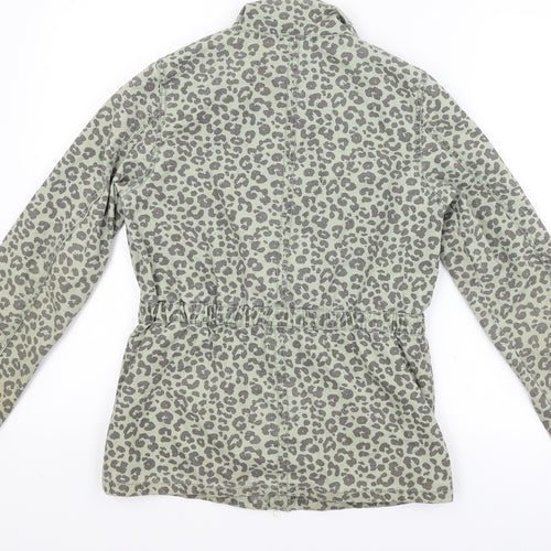 H&M Womens Green Animal Print  Overcoat Coat Size 8