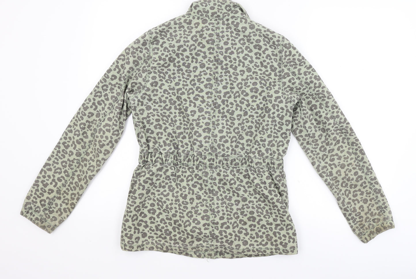 H&M Womens Green Animal Print  Overcoat Coat Size 8