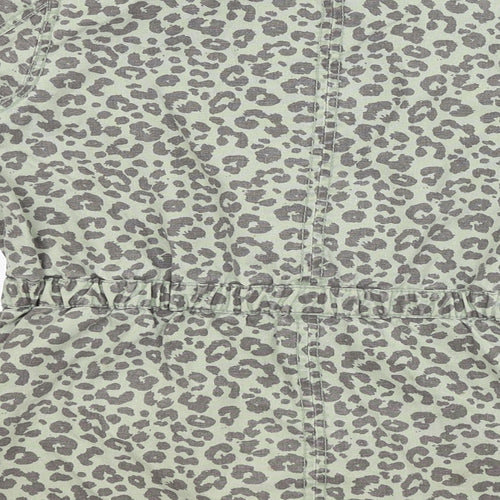 H&M Womens Green Animal Print  Overcoat Coat Size 8