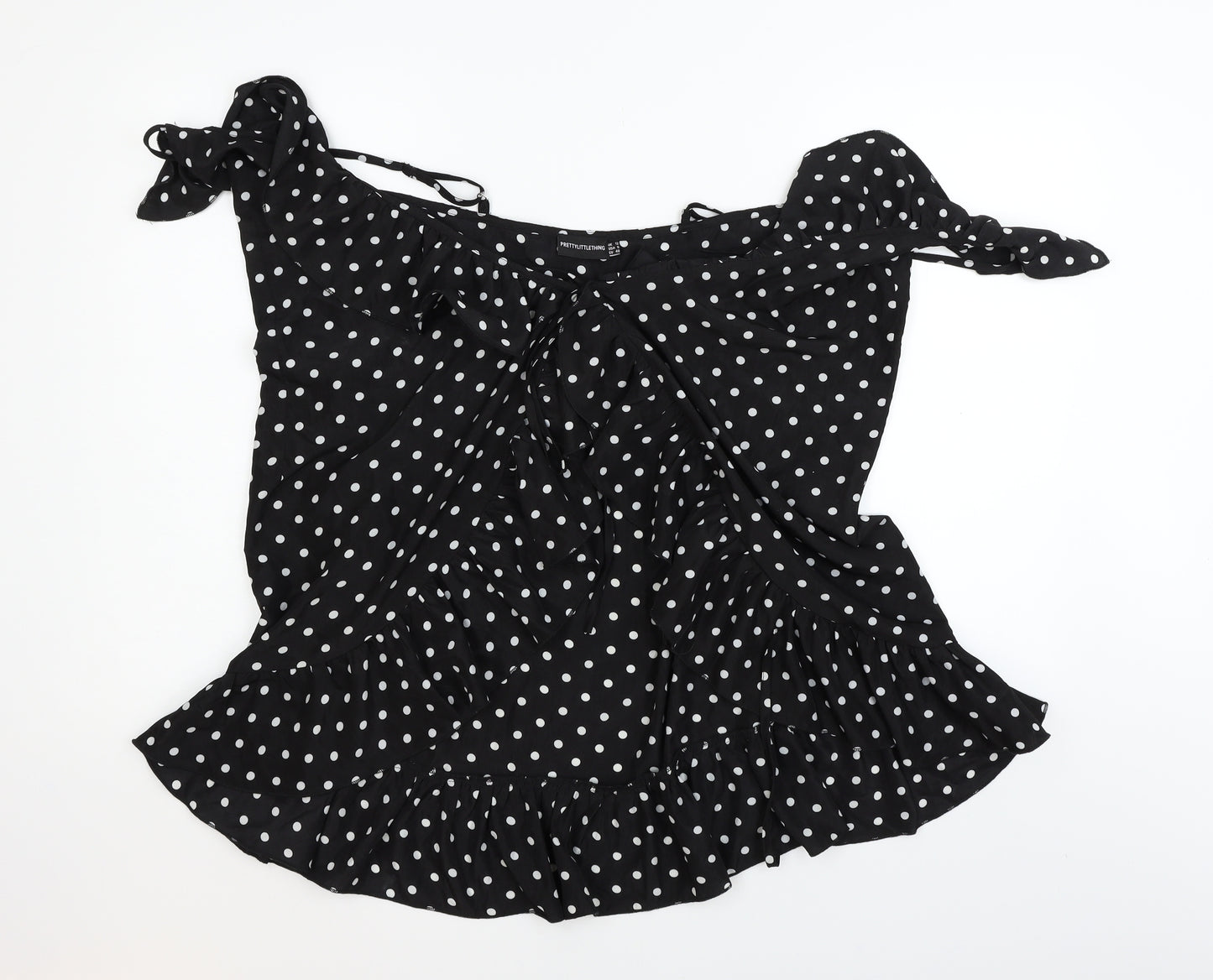 PRETTYLITTLETHING Womens Black Polka Dot  Basic Blouse Size 12