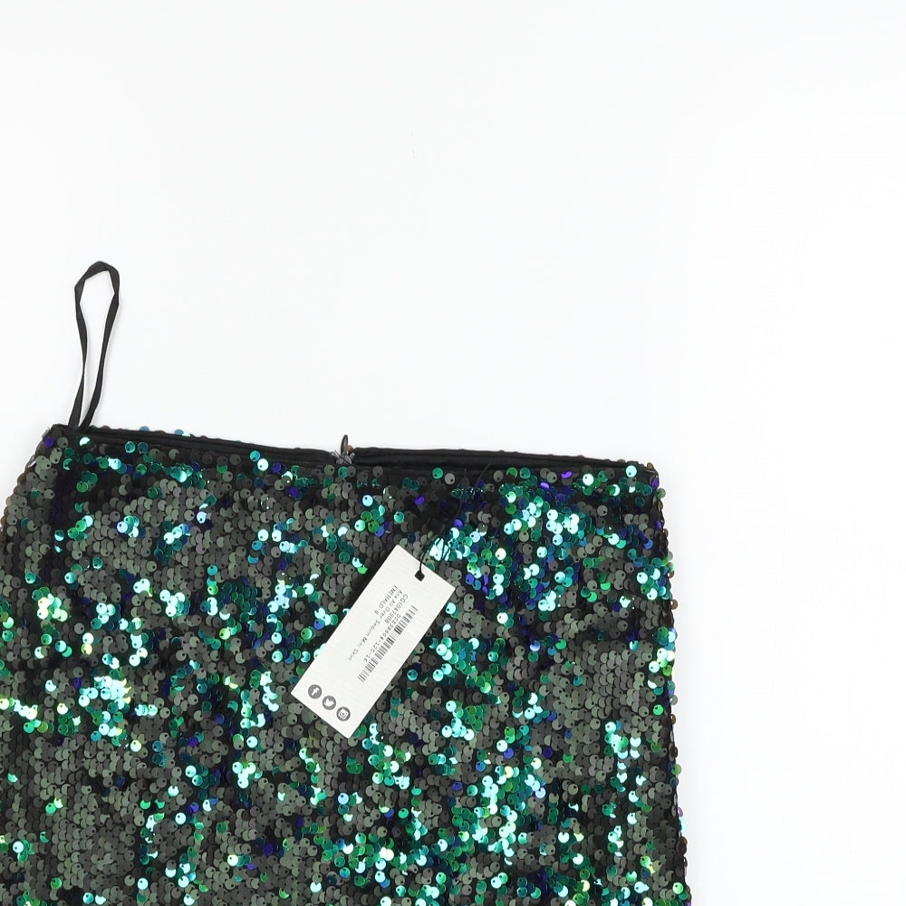 Boohoo Womens Black   Flare Skirt Size 8  - Sequin detail