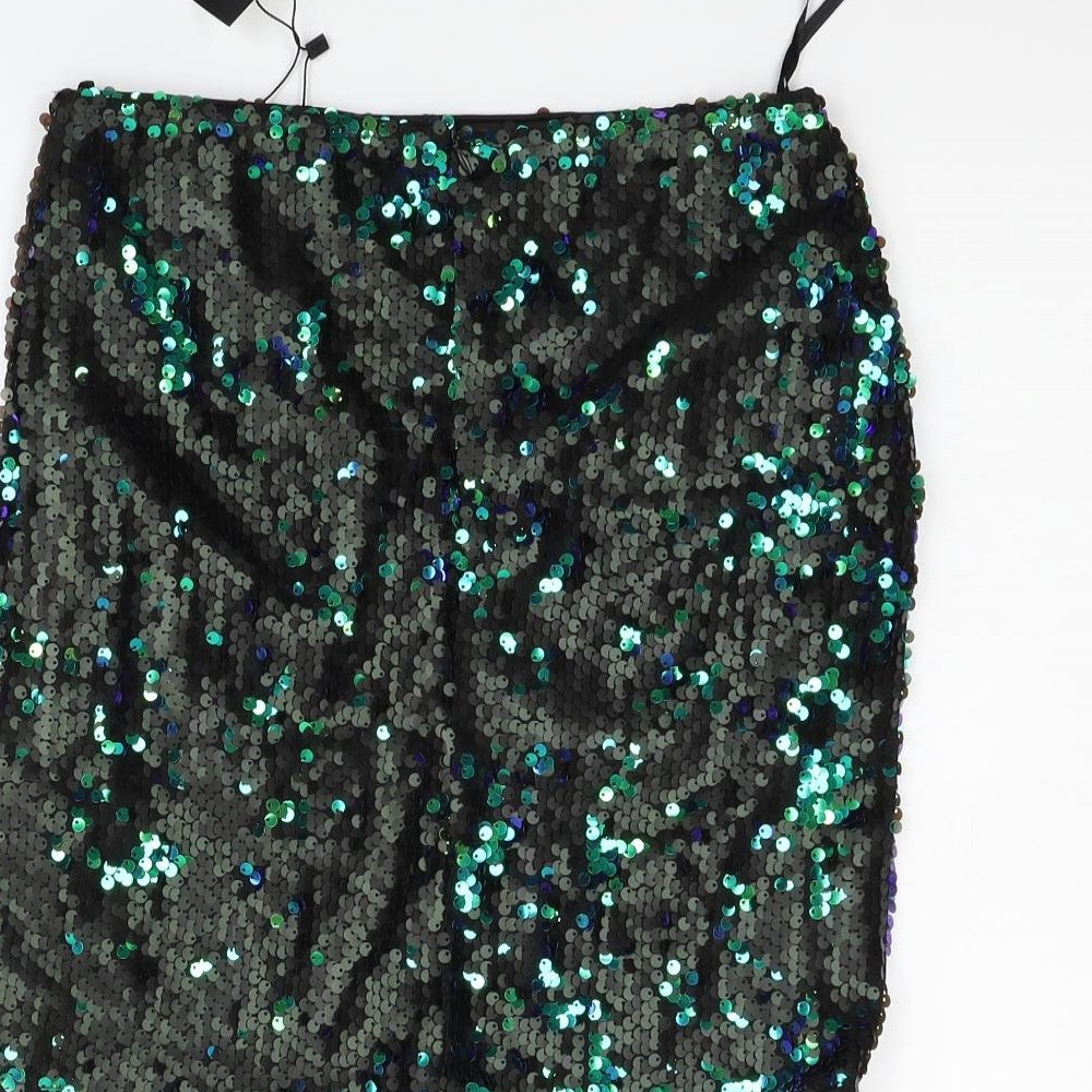 Boohoo Womens Black   Flare Skirt Size 8  - Sequin detail