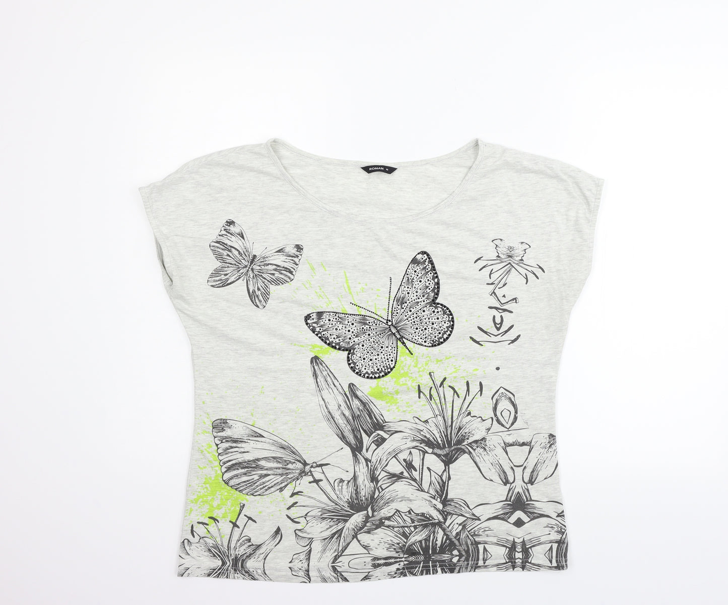 Roman Womens Grey   Basic T-Shirt Size 16  - BUTTERFLY
