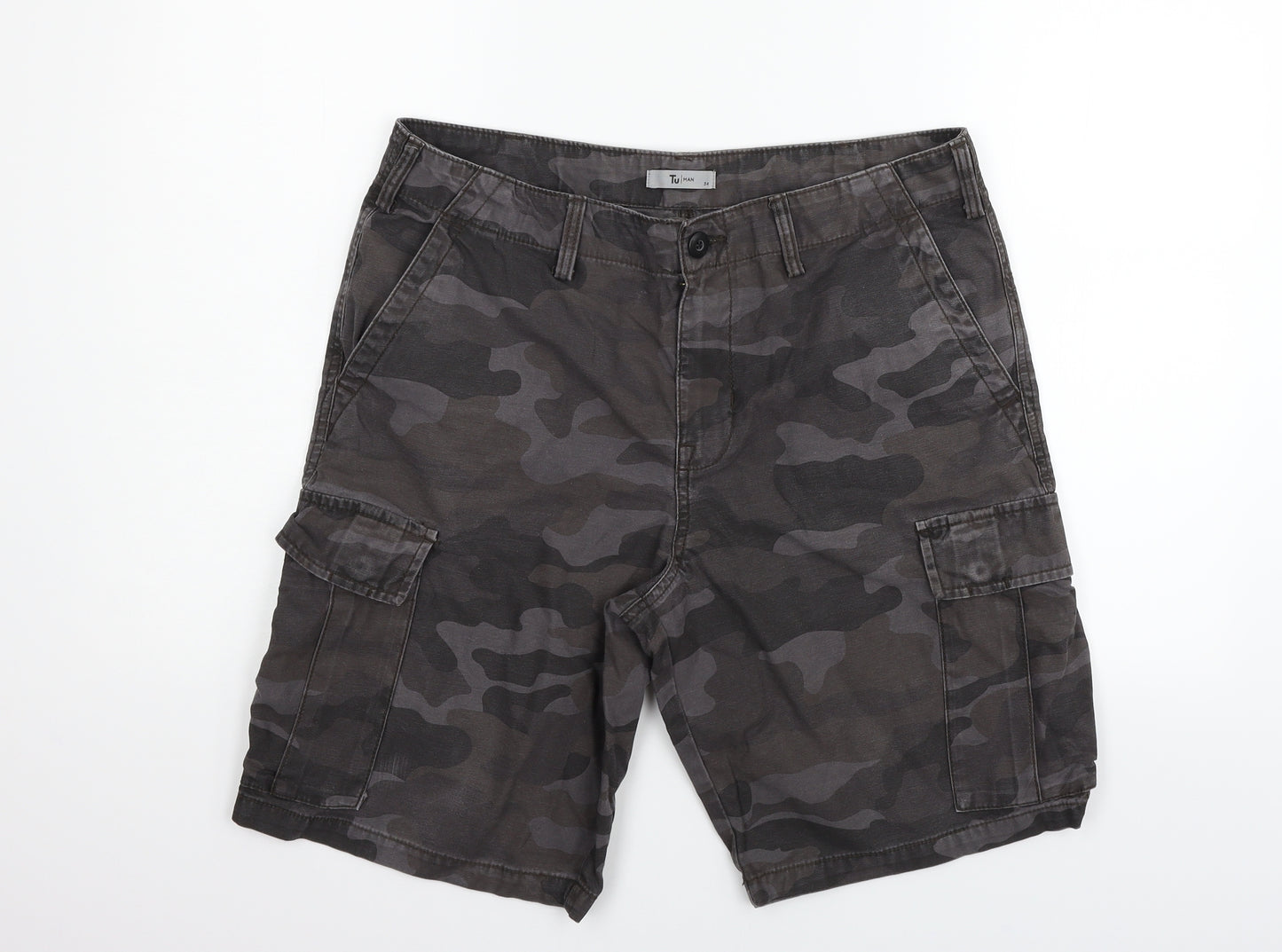 TU Womens Grey Geometric  Chino Shorts Size L
