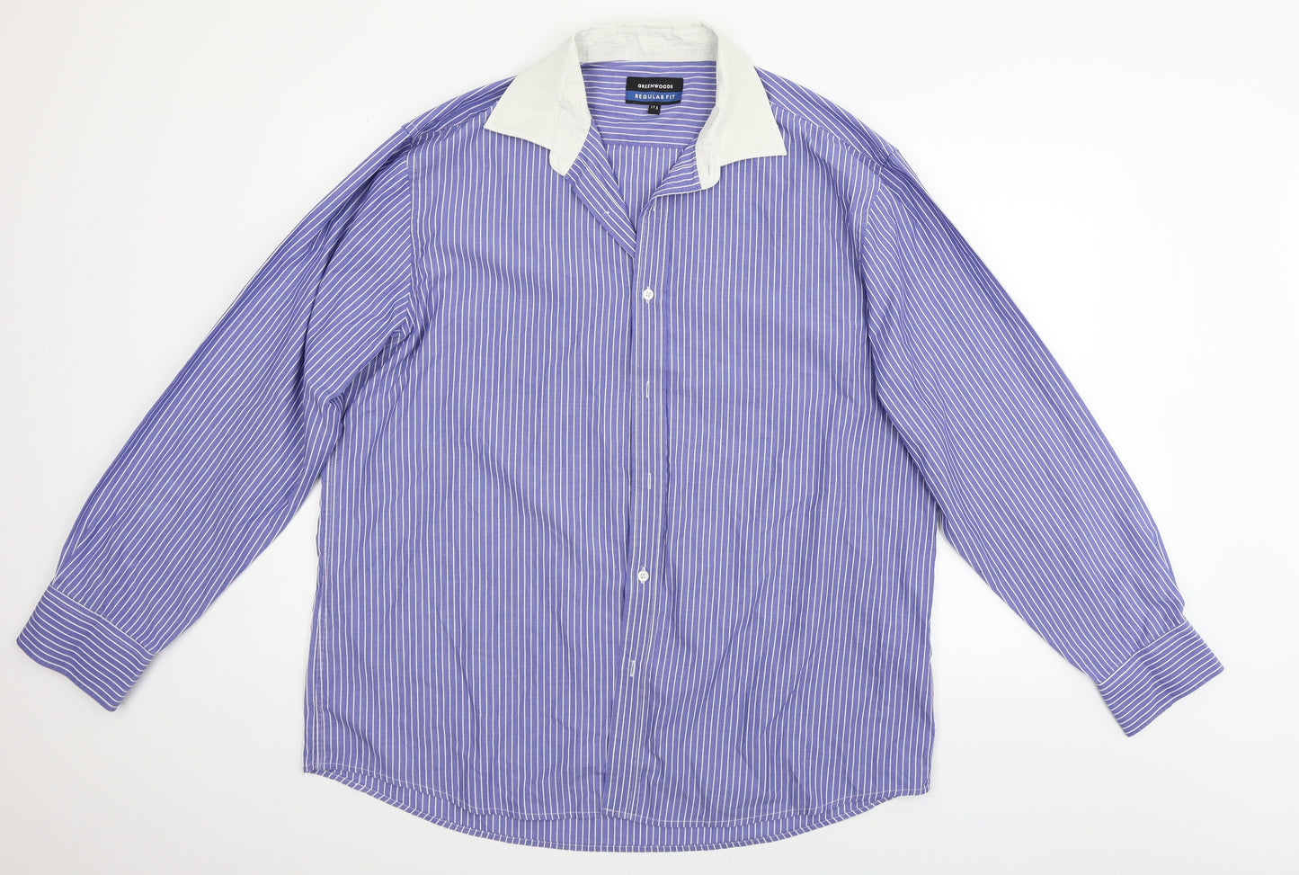 greenwoods Mens Blue Striped   Button-Up Size 17.5