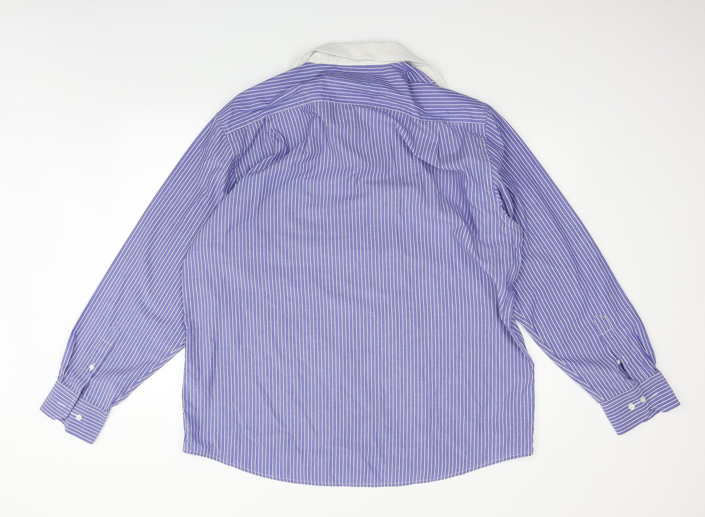 greenwoods Mens Blue Striped   Button-Up Size 17.5