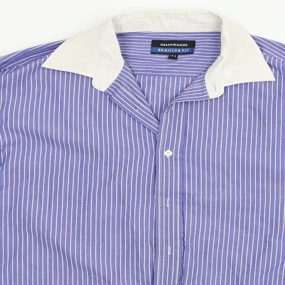 greenwoods Mens Blue Striped   Button-Up Size 17.5