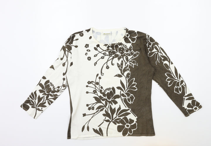 Roman Womens Brown Floral Knit Pullover Jumper Size S
