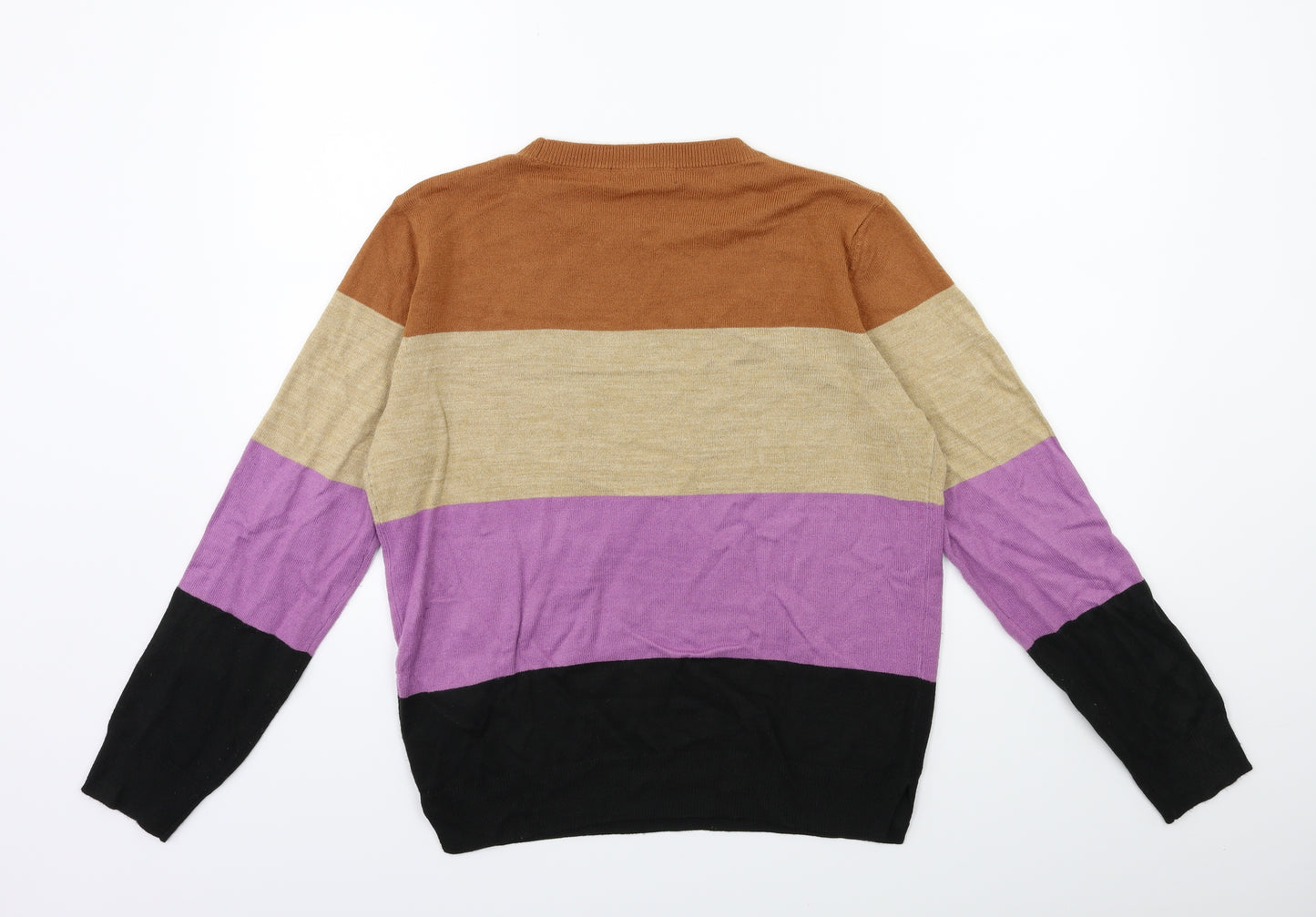 Marks and Spencer Womens Brown Striped Knit Pullover Jumper Size 12