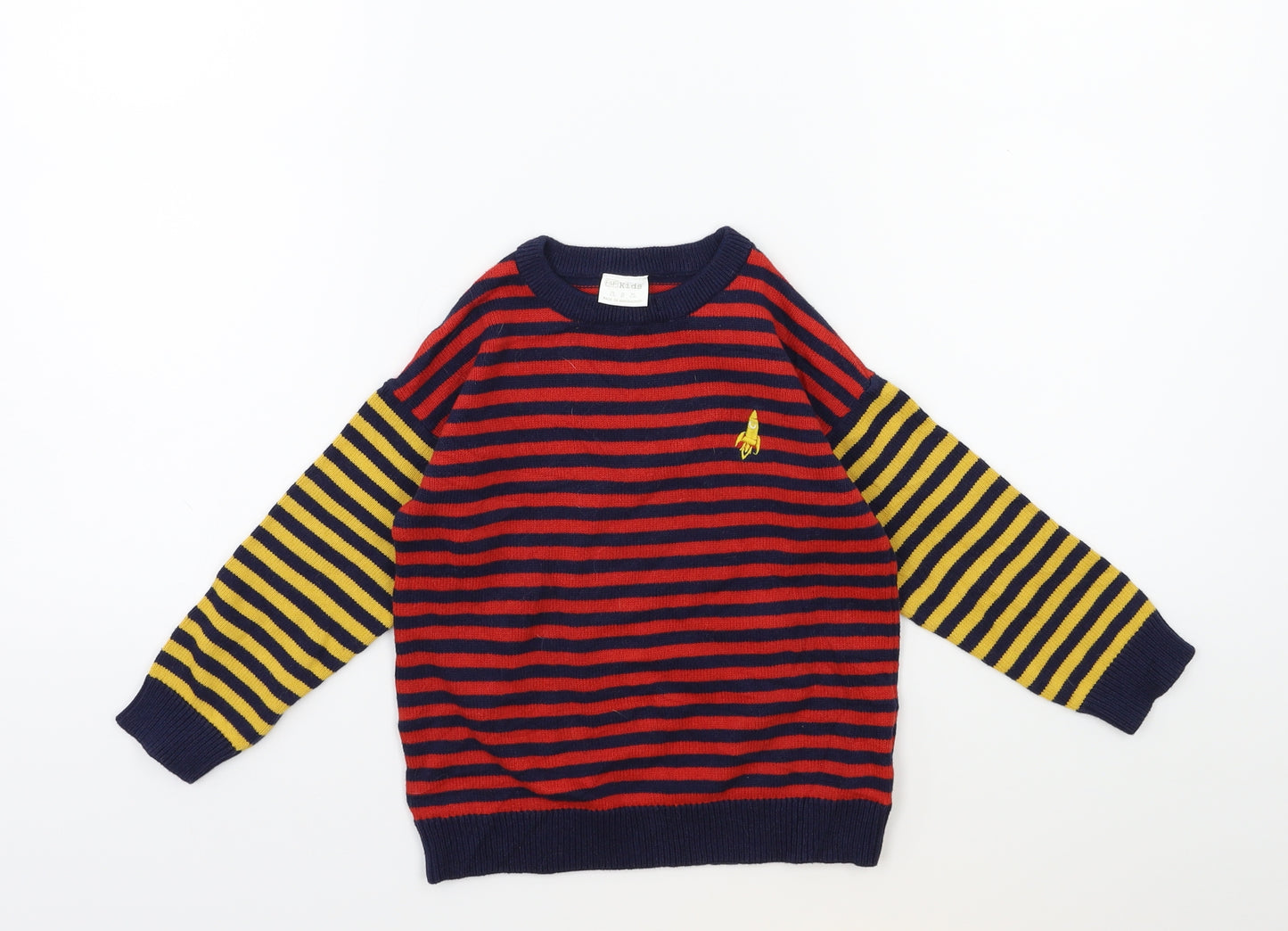 F&F Boys Red Striped Knit Pullover Jumper Size 3-4 Years