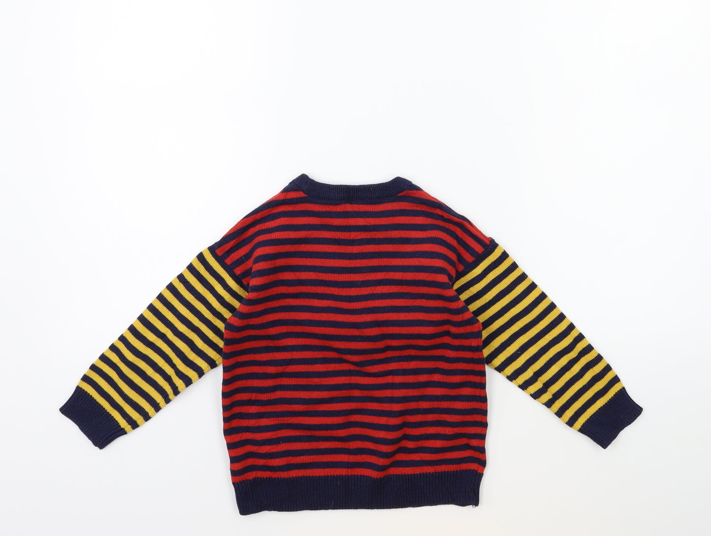 F&F Boys Red Striped Knit Pullover Jumper Size 3-4 Years