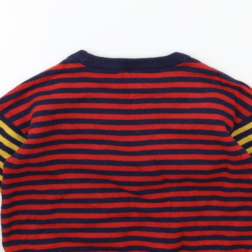 F&F Boys Red Striped Knit Pullover Jumper Size 3-4 Years