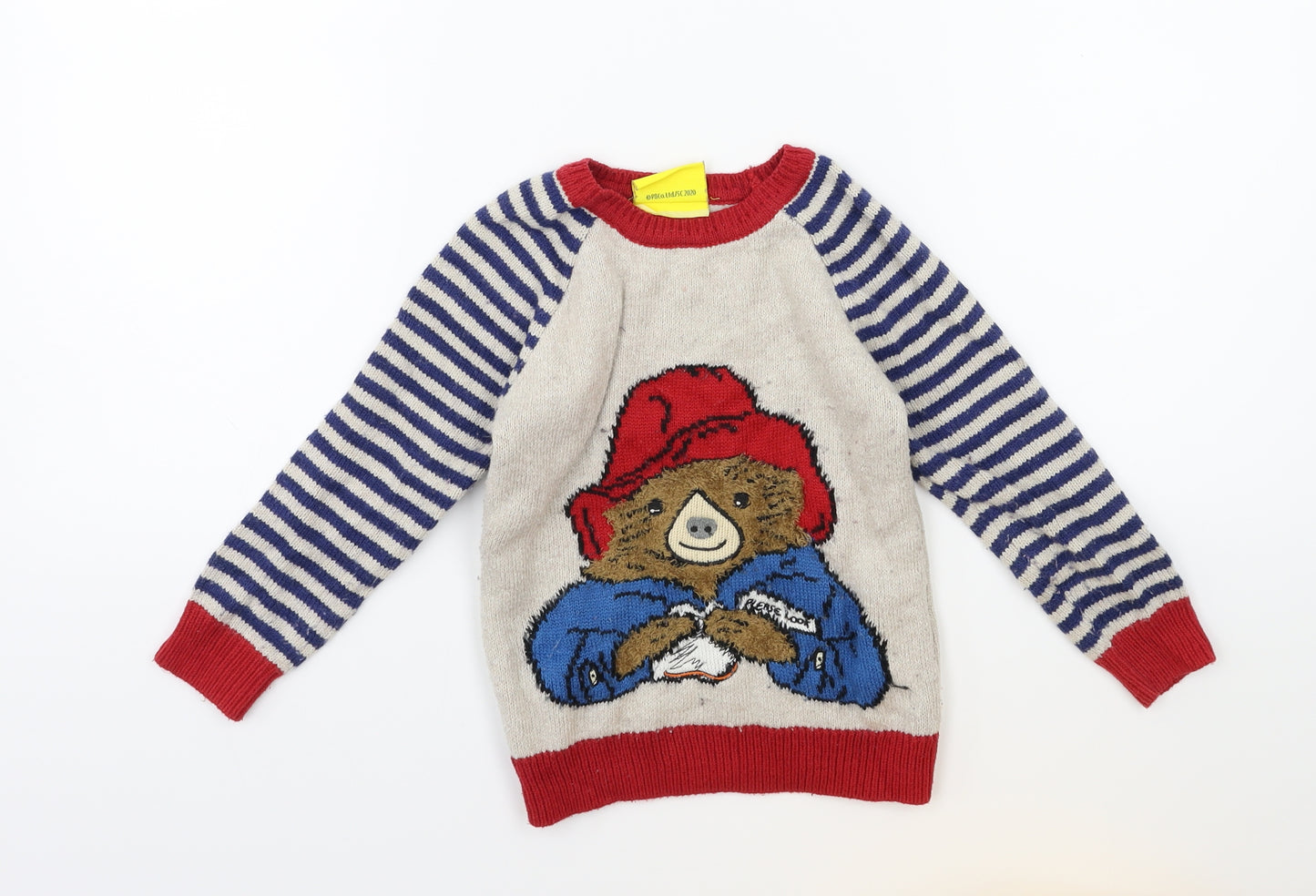 Paddington Bear Boys Grey  Knit Pullover Jumper Size 3-4 Years