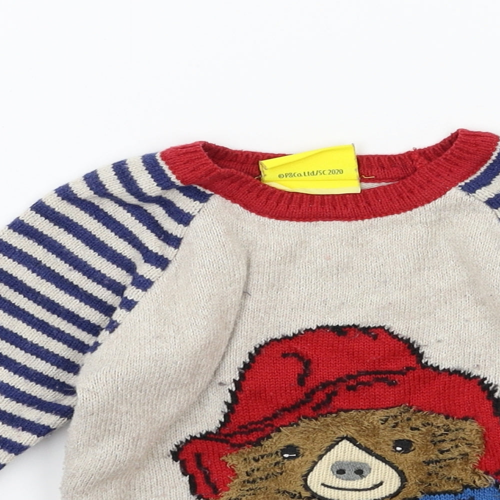 Paddington Bear Boys Grey  Knit Pullover Jumper Size 3-4 Years