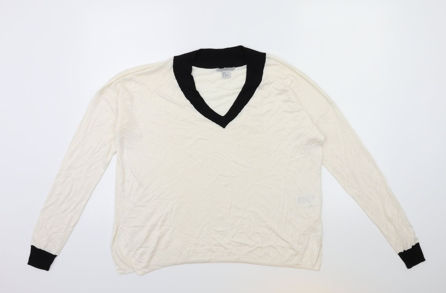 H&M Womens White  Knit Pullover Jumper Size M