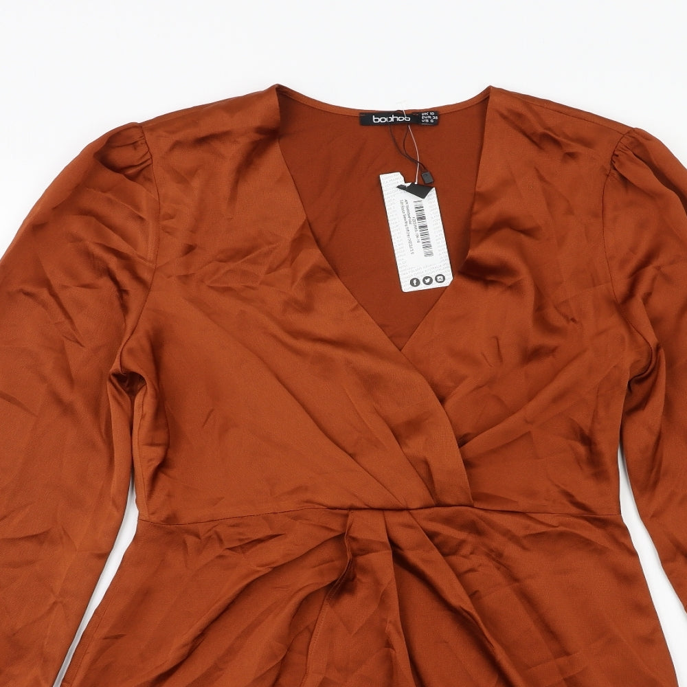 Boohoo Womens Brown   Wrap Dress  Size 10