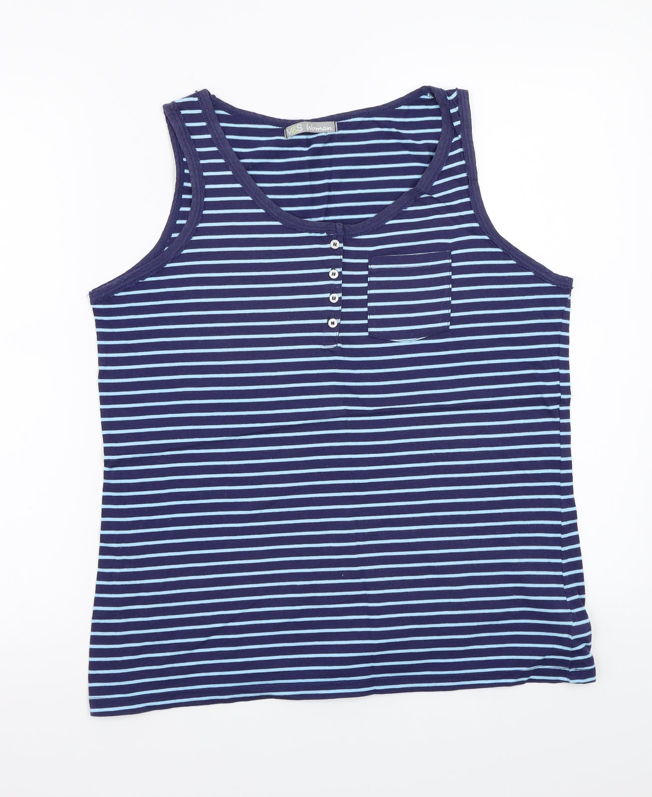 Marks and Spencer Womens Blue Striped  Basic T-Shirt Size 16