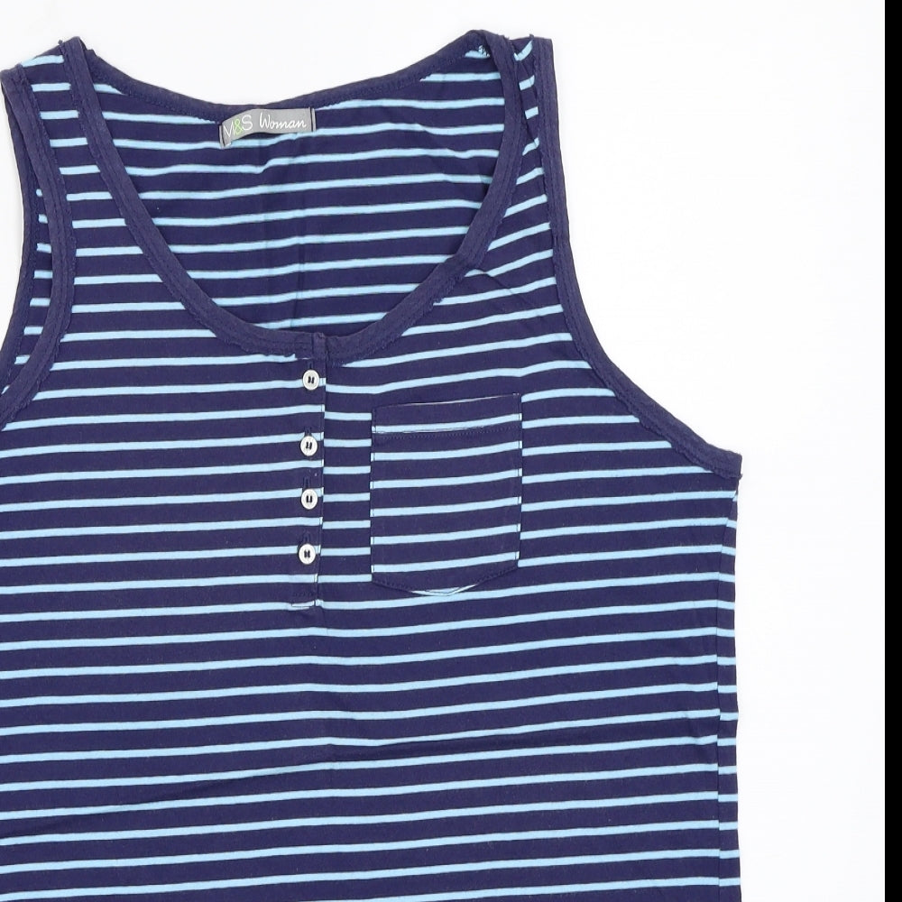 Marks and Spencer Womens Blue Striped  Basic T-Shirt Size 16