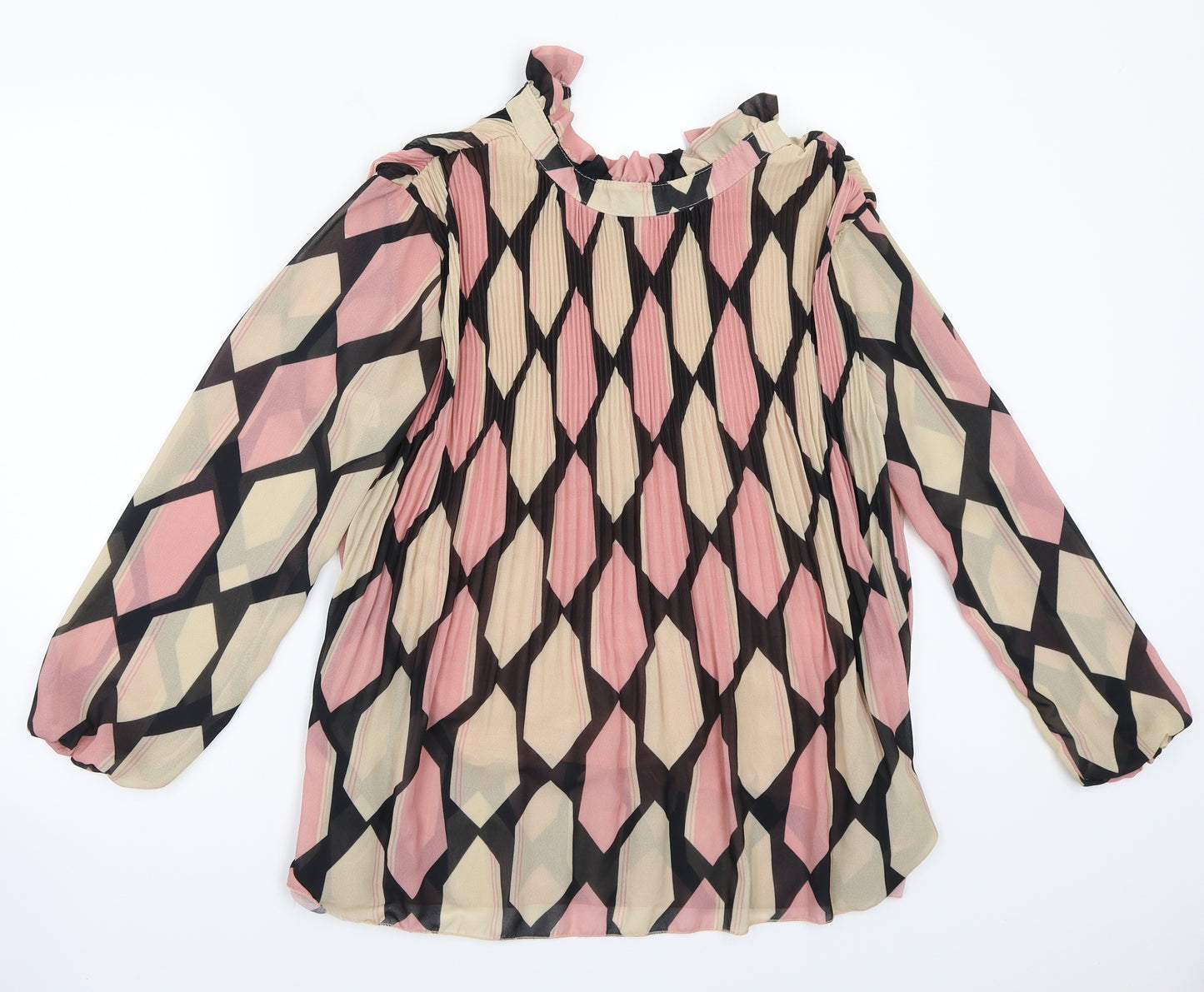 J&L paris Womens Pink Geometric  Basic Blouse Size M