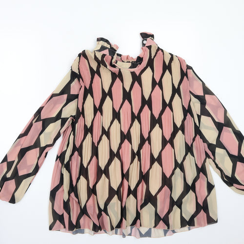 J&L paris Womens Pink Geometric  Basic Blouse Size M
