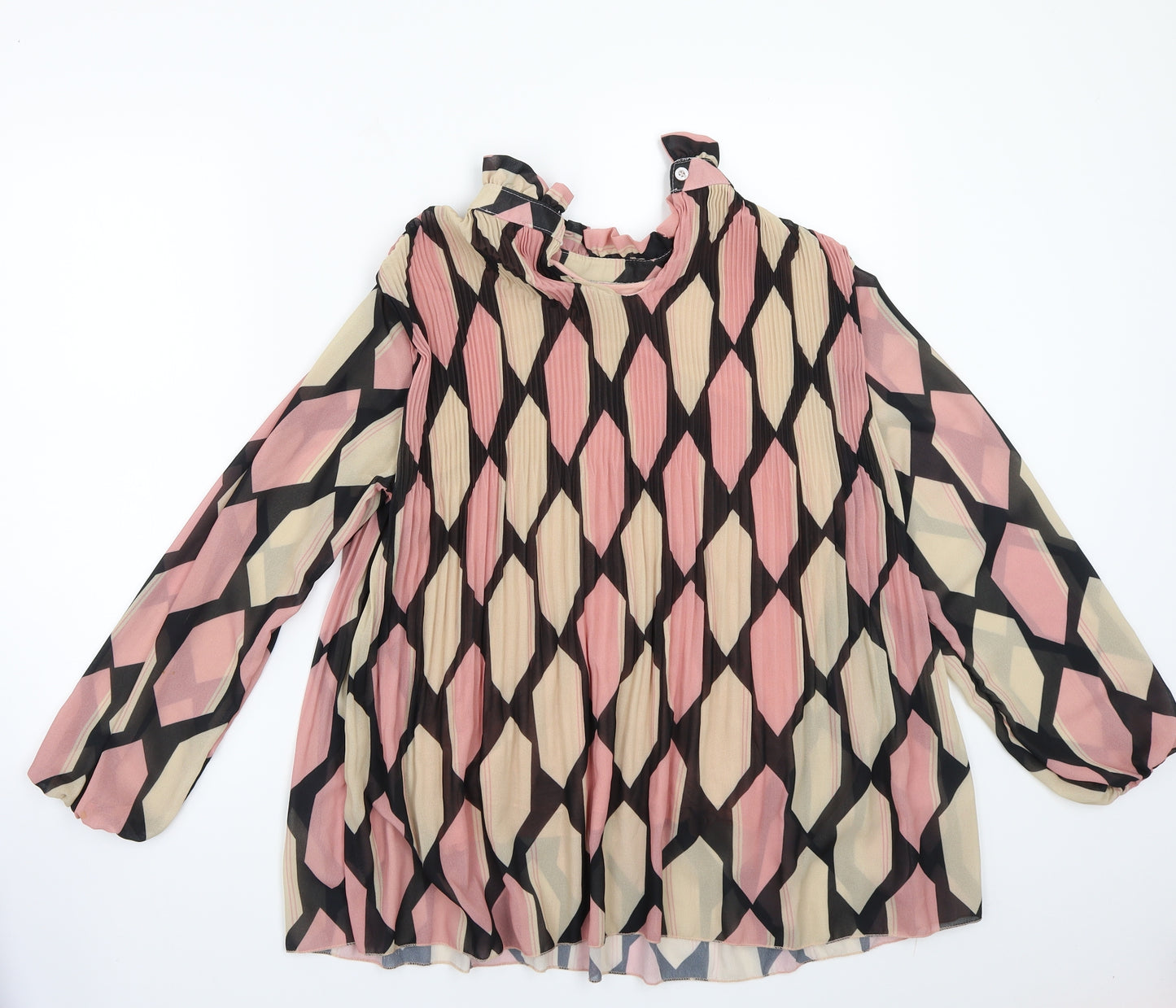 J&L paris Womens Pink Geometric  Basic Blouse Size M