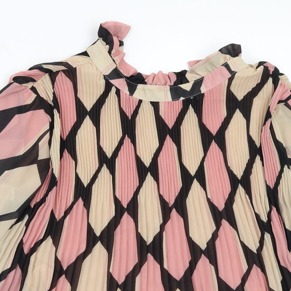J&L paris Womens Pink Geometric  Basic Blouse Size M