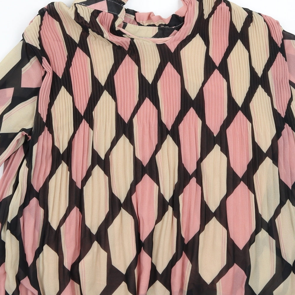 J&L paris Womens Pink Geometric  Basic Blouse Size M