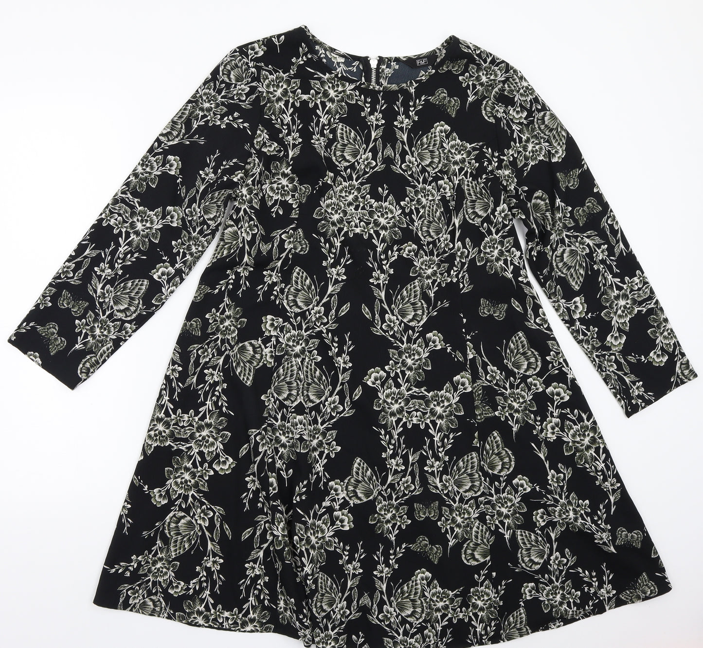 F&F Womens Black Floral  A-Line  Size 20