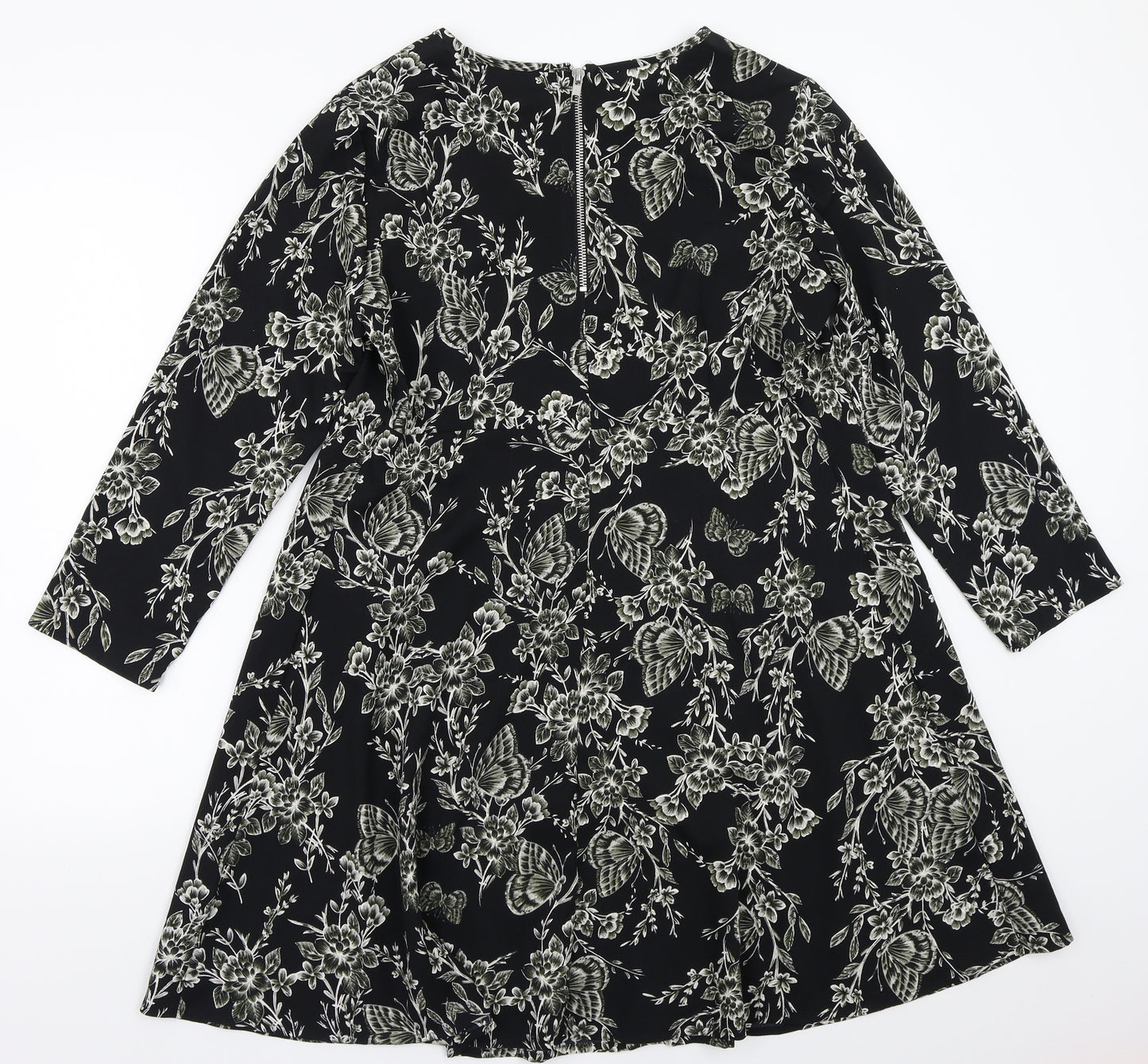 F&F Womens Black Floral  A-Line  Size 20