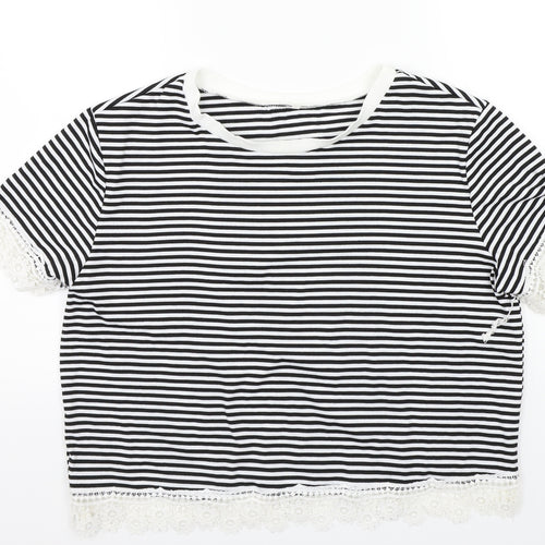 Preworn Womens White Striped  Basic T-Shirt Size XL